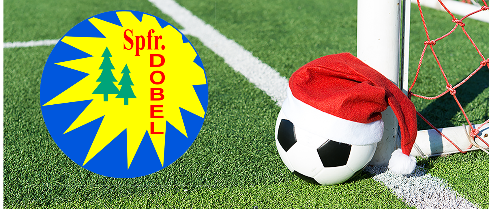 Banner Sportfreunde Dobel und Fußball mit Weihnachtsmuetze